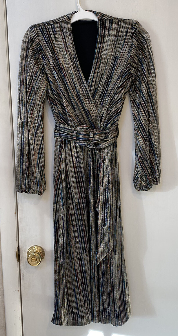 Rebecca Vallance Bellagio Metallic Midi Wrap Dress Size 0 | eBay