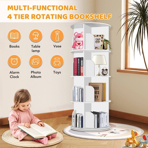 4 Tier Rotating Bookshelf Tower Vertical Rotate Turning Spiral Corner Organizer - Picture 2 of 11
