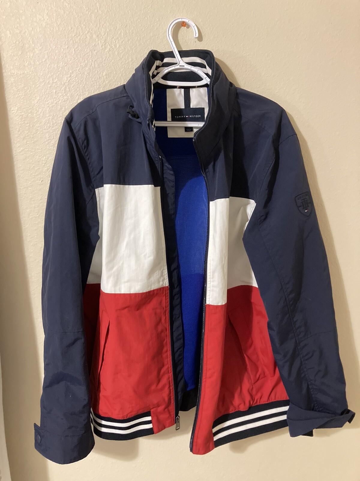 Tommy Hilfiger Mens Large Zip-Up Hooded Jacket in Polo Red White Blue-image
