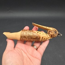 Vintage Swiss Artisan Hand Carved Wood Bird Whistle Articulated