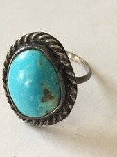 Vintage Native American Navajo Sterling Silver Turquoise Roped ring size 5