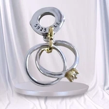 Pandora Silver 925 14k Gold Cubic Zirconia Two-Tone Wedding Rings Dangle Charm