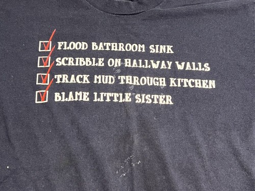 Vintage Big Brother Sister Funny Slogan Graphic T-Shirt Naughty Checklist Size L - Picture 3 of 6