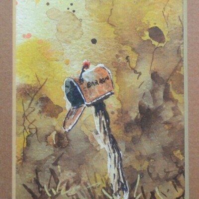 Watercolor Rural Mailbox Signed DR Pimpher(?) 1974 Barrow on Mailbox in Painting