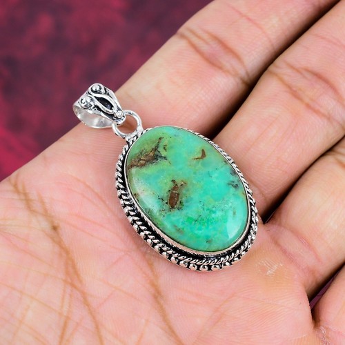 Dainty Lemon Chrysoprase Gemstone Handmade 925 Sterling Silver Pendant Jewelry - Picture 4 of 5