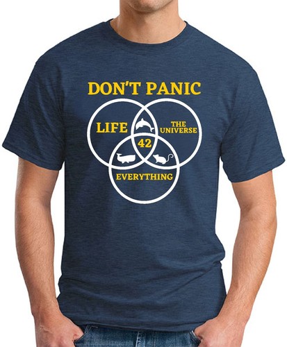 DON'T PANIC 42 T-SHIRT Funny Slogan Novelty Mens Geeky Hitchhikers Guide Film - Picture 7 of 21
