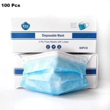 Disposable Face Masks Earloop Blue 3-Ply Unisex Mouth Nose Cover 100 Pcs