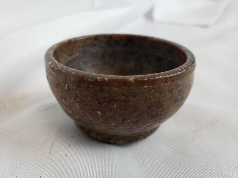 Nice vintage/antique middle eastern carved stone bowl, 2"