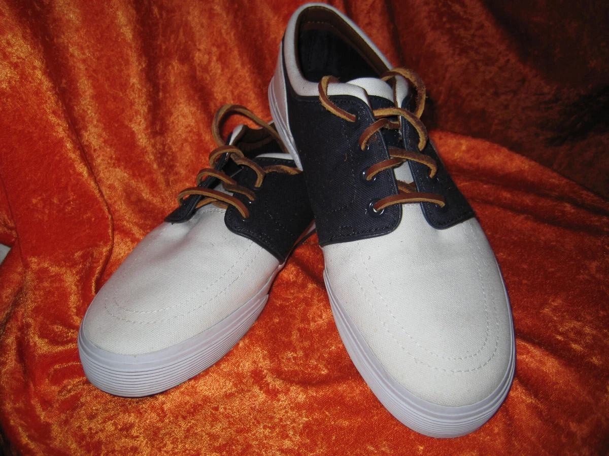 POLO MEN S SIZE 8 CANVAS SADDLE SHOES BLUE WHITE FAXON LOW