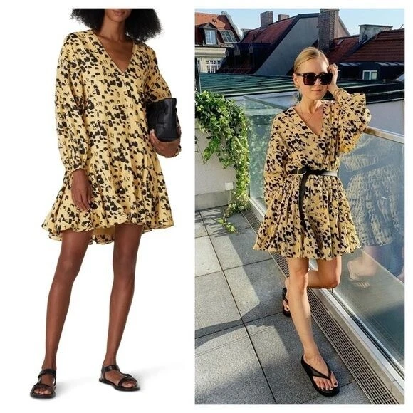 Anine Bing Peyton Dress in painterly leo mini swing dress long