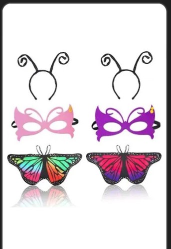 Kids Butterfly Wings, Fancy Dress Up Cape and headband + Eye Mask Set - Picture 3 of 5
