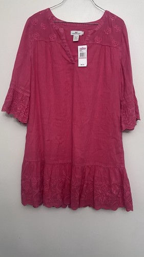 Vineyard Vines NWT Women Paradise Pink Flutter Sleeve Linen Blend Dress Size 12 - Picture 2 of 16