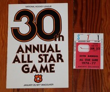 1977 Vancouver BC 30th NHL Hockey All Star Game Booklet  Ticket Stub Canucks 