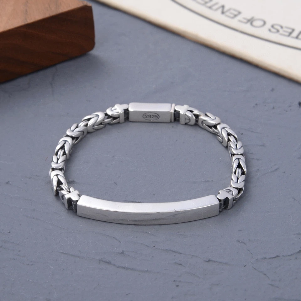 S925 Pure Sterling Silver Chain Men Women 5mm I Do Byzantine Bracelet 7.1inch - Image 3 of 4