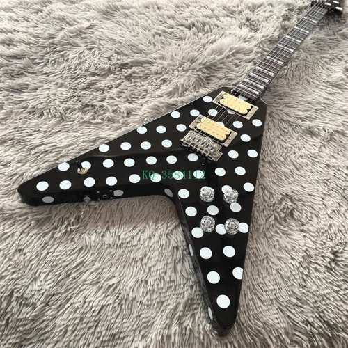 Factory Randy Rhoads Polka Dot Bowtie V Fly Electric Guitar Black White Tremolo