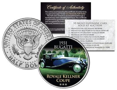 1931 BUGATTI ROYALE KELLNER COUPE Expensive Auction Cars JFK Half Dollar US Coin