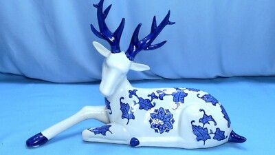 Mikasa Blue White Deer Reindeer Figure Home Decor Delft Style 16.5 ...
