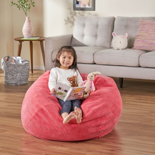 Modern 3 Foot Corduroy Fabric Round Bean Bag - Picture 7 of 31