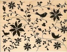HERO ARTS Ex Large DESIGN BLOCK Rubber Stamp POINSETTIA AND BIRDS Background