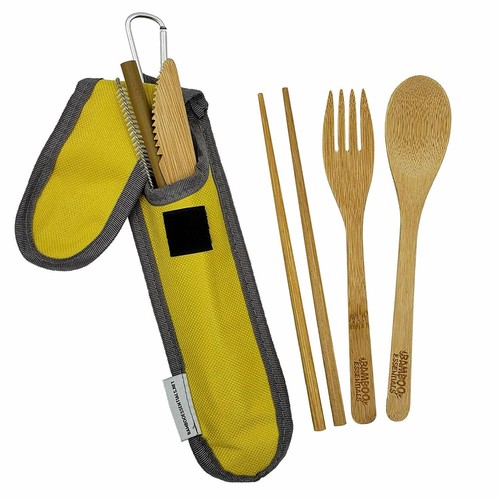 Wooden Kitchen Utensils, 6 Piece Bamboo Fork & Knife Set With Carrying Pouch - Picture 5 of 43