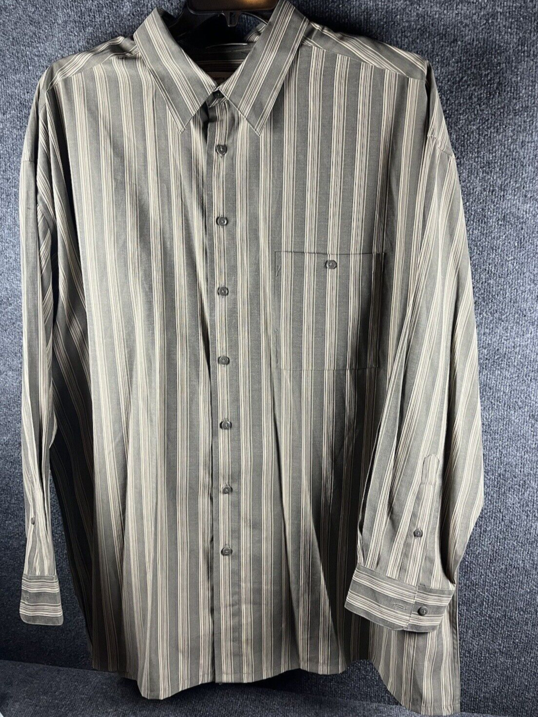 Pierre Cardin Button Up Dress Shirt Brown Striped Pocket 2XL Long
