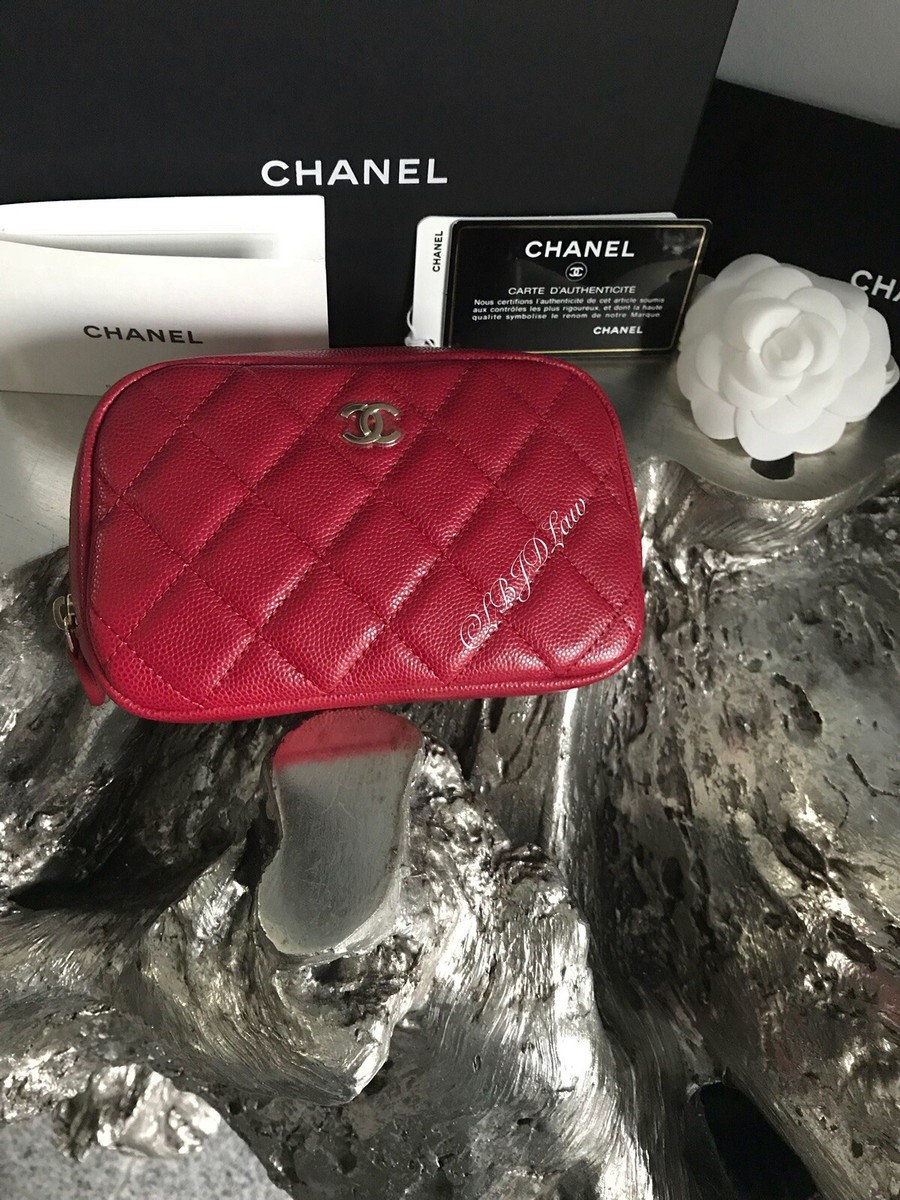 CHANEL 18B Dark Pink Caviar Coco Voyage Mini O-Case Beauty CC