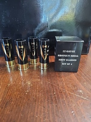12 Gauge Shotgun Shell Shot Glasses Black Gold Set Of 4 Original Box