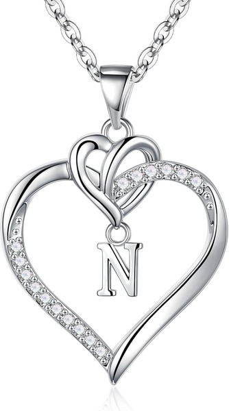 Kette Herz Damen 14K Gold Zirkonia AnhäNger Buchstaben Halskette Geschenk Frauen-image