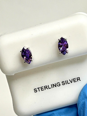 S925 Ohrstecker Marquis-Schliff lila Amethyst - Push Backs - Krappenfassungen