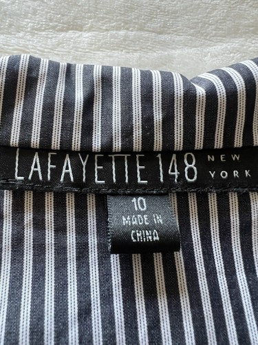 Lafayette 148 New York Size 10 Striped Button Down Shirt Cotton Black White - Picture 7 of 13