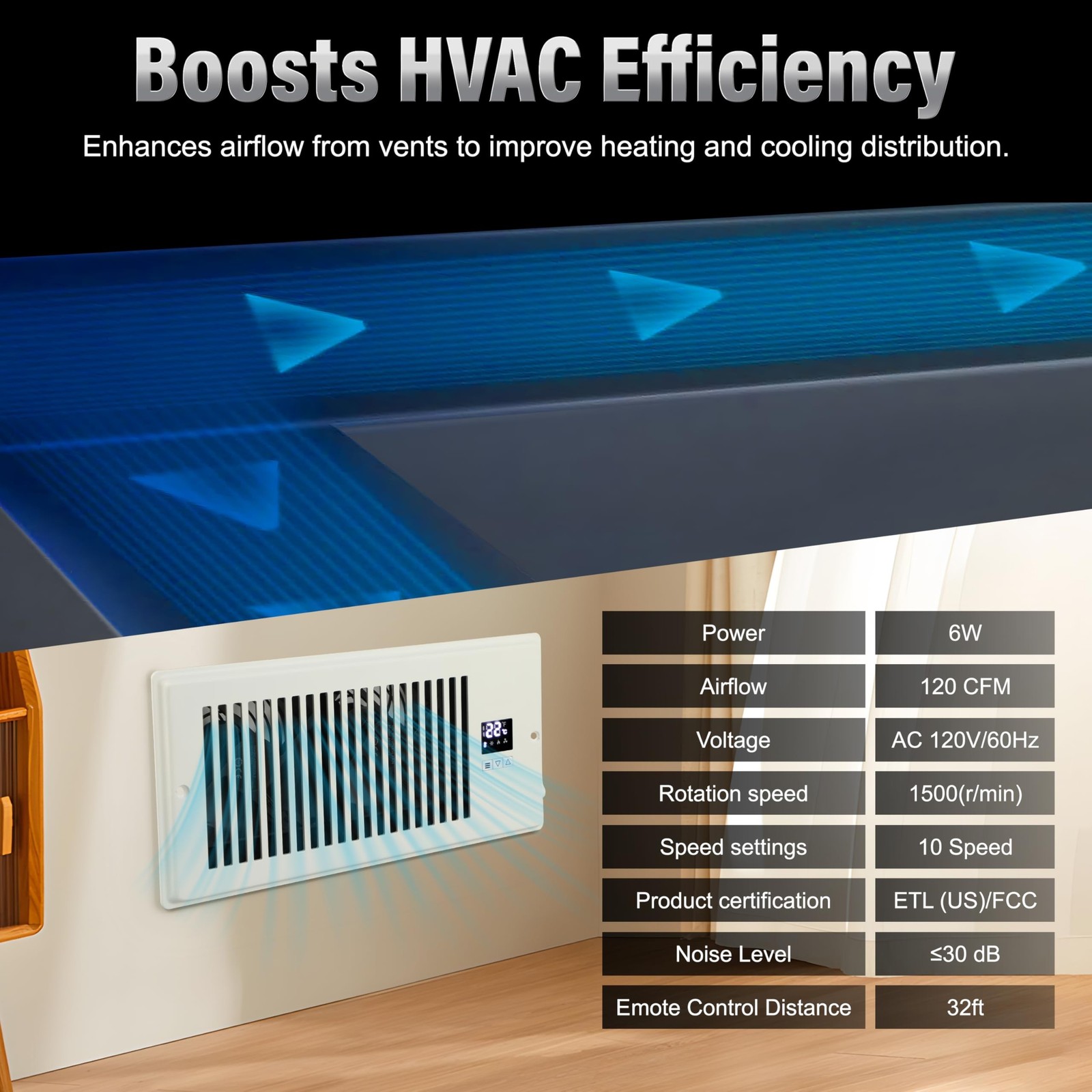 как выглядит Xcity Quiet Register Booster Fan, Intelligent 4"x10" Vents, 10-speed, Air Ven... фото