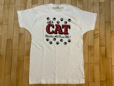 Vintage 80s My Cat Walks All Over Me Paw Prints Graphic T-Shirt USA Made Size XL