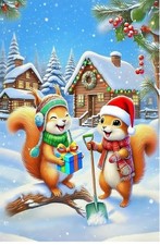 Christmas Squirrels Garden Flag Festive Snow Double Sided Burlap 12"x18"