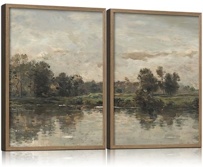 2Pcs Framed Canvas Wall Art Countryside Artwork Prints Landscape Posters Gall...