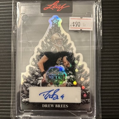 Drew Brees 2025 Leaf Metal Happy Holidays Silver Christmas Tree Auto #'d /5