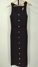 Michael Kors Women Solid Snap Midi Tank Black Basic Sleeved Dress M