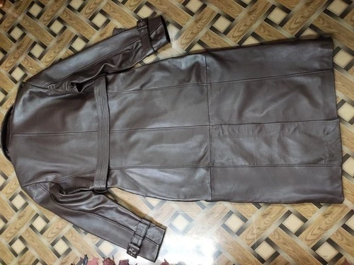 Leather Women Trench Long Coats Jacket Lambskin Double Faced Breasted Brown 1 image 6