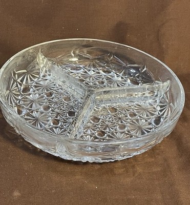 VTG Crystal Three Section Pattern Glass Candy Dish Made In France