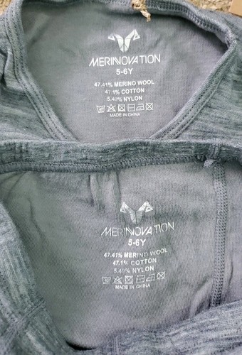 Merinnovation Boys/Girl Merino Wool Base Layer Set Thermal Top/Bottom Sz 5-6 y.o - Imagen 3 de 7