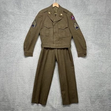 Vintage 1940s US Army Wool Ike Jacket Pants Set Mens 36R 31x33 3rd Army Uniform