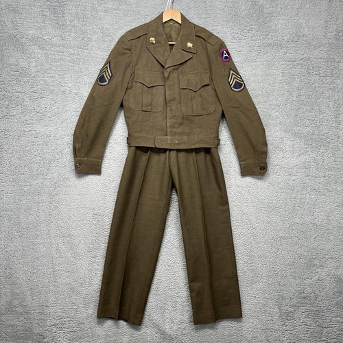 Vintage 1940s US Army Wool Ike Jacket Pants Set Mens 36R 31x33 3rd Army Uniform