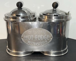 Rare Vintage Dual Soda Fountain Stainless Hot Fudge & Butterscotch Warmer Heater