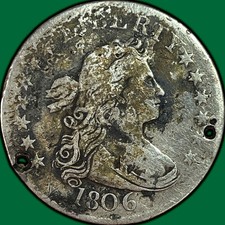 1806 Draped Bust Quarter Fine F Coin, Damaged #41320