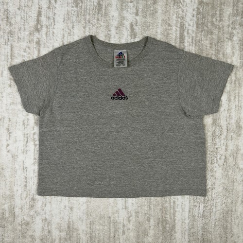Adidas, Vintage 90s Adidas Embroidered Logo Crop Top T Shirt Womens M USA Gray