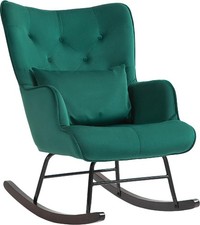 Poltrona Dondolo Vintage in Velluto 70x86x94 Verde DecHome