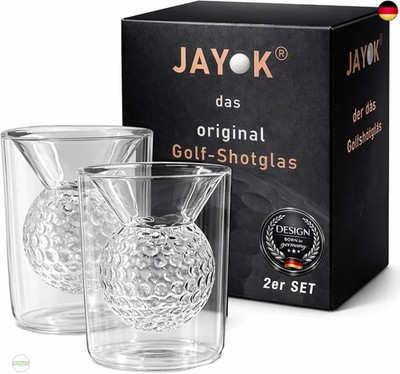 JAY K Golf Shotglas 5cl   3D Golfball Design im Glas   Doppelwandiges Sch