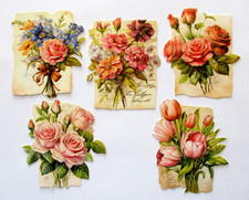 3D Easy Die Cut Card Toppers Vintage Flowers & Papers 5 Designs Glitter FL85
