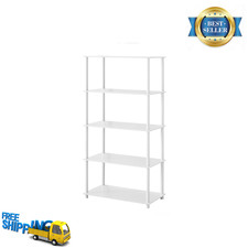 Mainstays No-Tools 5-Shelf Storage Bookcase, White Wood Display Shelving Unit
