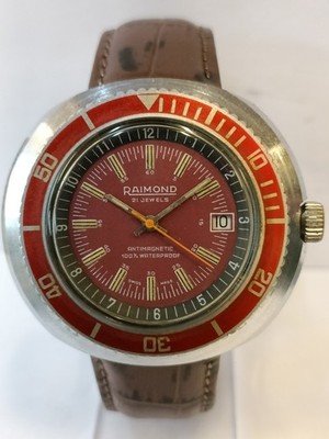 RAIMOND 21J WINDING RED DIAL SWISS MEN'S WORKING CONDITION