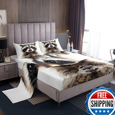 Feelyou Raccoon Bed Sheets Cute Animal Theme Sheet Set For Kids Boys Girls Wild